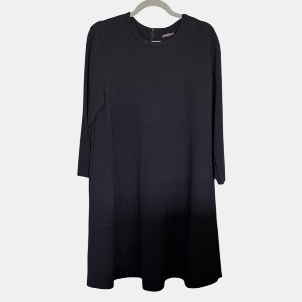 J. McLaughlin‎ Knit Sheath Dress Midi With Pockets 3/4 Sleeves Black Large